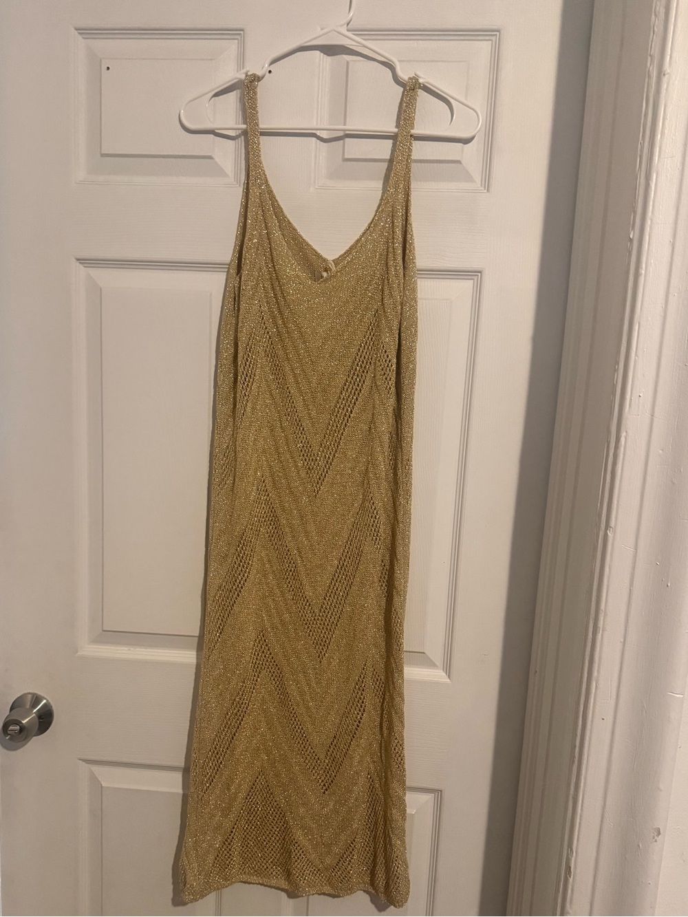 NWT Floris Made in Italy Gold Metallic Chevron Knit Midi Dress M/L - Picture 2 of 8